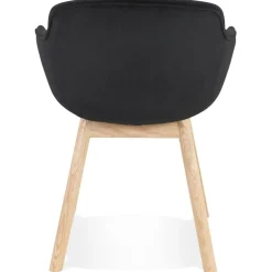Chaise avec accoudoirs 'FRIDA' en velours noir et pieds en bois naturel