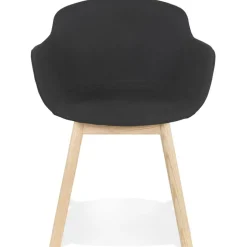 Chaise avec accoudoirs 'LAMBIC' en tissu noir et pieds en bois naturel