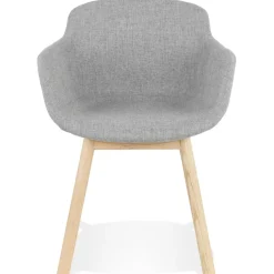 Chaise avec accoudoirs 'LAMBIC' en tissu gris clair et pieds en bois naturel