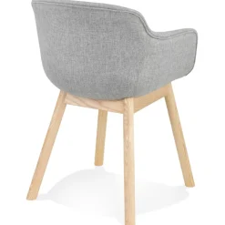 Chaise avec accoudoirs 'LAMBIC' en tissu gris clair et pieds en bois naturel