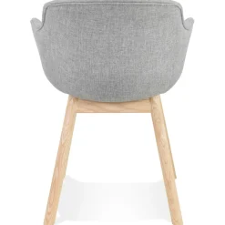 Chaise avec accoudoirs 'LAMBIC' en tissu gris clair et pieds en bois naturel