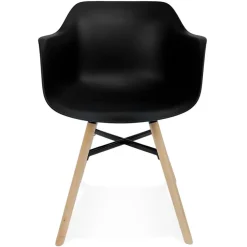 Chaise avec accoudoirs 'MELIS' noire avec pieds en métal et bois naturel
