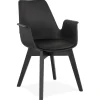 Chaise avec accoudoirs 'MISTRAL' noire avec pieds en bois noir