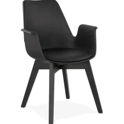 Chaise avec accoudoirs 'MISTRAL' noire avec pieds en bois noir