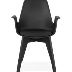 Chaise avec accoudoirs 'MISTRAL' noire avec pieds en bois noir