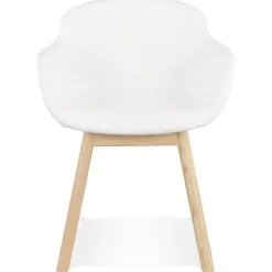 Chaise avec accoudoirs 'MOUTOU' en tissu mouton blanc et pieds en bois naturel