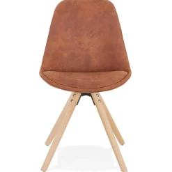 Chaise confortable 'HARRY' en microfibre brune et pieds en bois finition naturelle