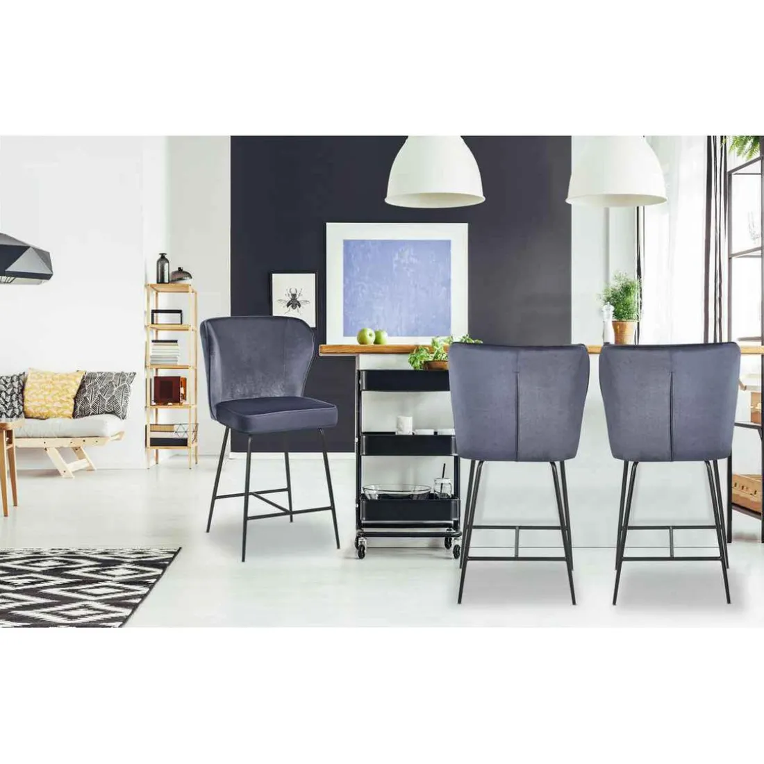 Chaise de bar ELSA Velours Gris