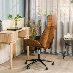 Chaise de Bureau Design Reglable en Bois Noir