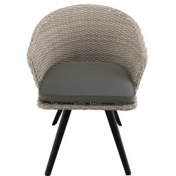 Chaise de jardin en rotin synthétique gris avec coussin gris pieds noirs en métal