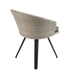 Chaise de jardin en rotin synthétique gris avec coussin gris pieds noirs en métal