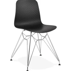 Chaise design 'GAUDY' noire avec pied en métal chromé