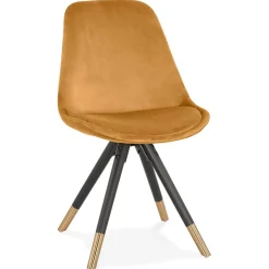 Chaise design 'HAMILTON' en velours moutarde et pieds en bois noir