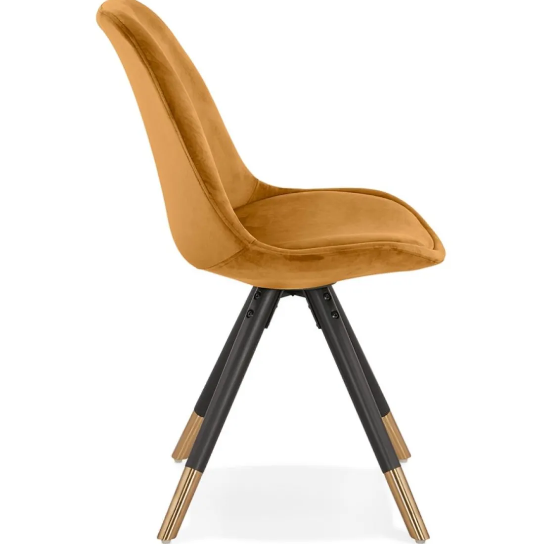 Chaise design 'HAMILTON' en velours moutarde et pieds en bois noir