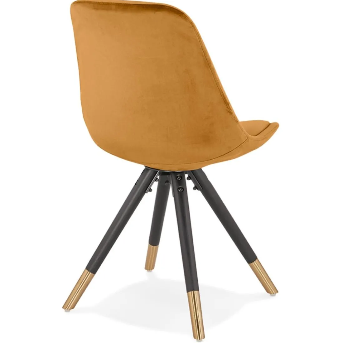 Chaise design 'HAMILTON' en velours moutarde et pieds en bois noir