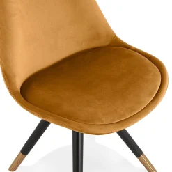 Chaise design 'HAMILTON' en velours moutarde et pieds en bois noir