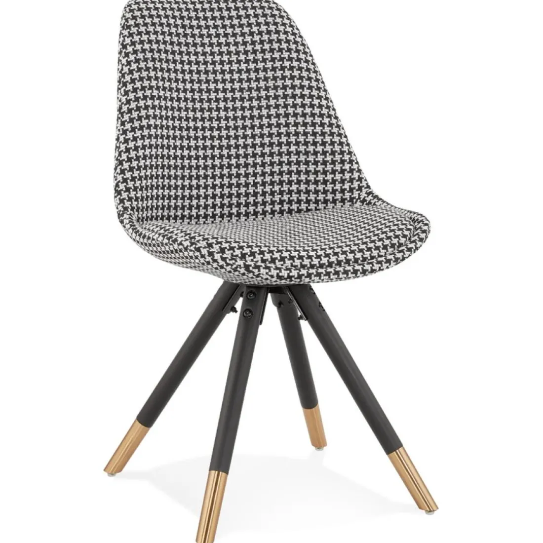 Chaise design 'HAMILTON' en tissu pied de poule et pieds en bois noir