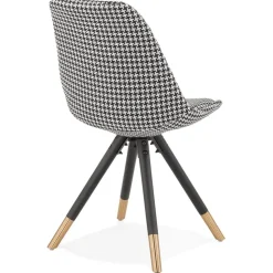 Chaise design 'HAMILTON' en tissu pied de poule et pieds en bois noir