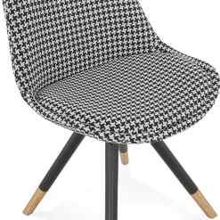 Chaise design 'HAMILTON' en tissu pied de poule et pieds en bois noir