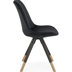 Chaise design 'HAMILTON' en velours noir et pieds en bois noir