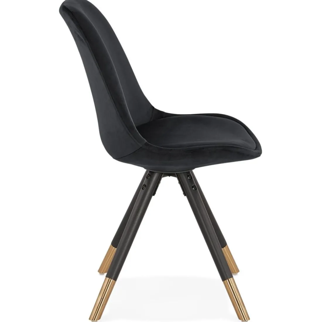 Chaise design 'HAMILTON' en velours noir et pieds en bois noir