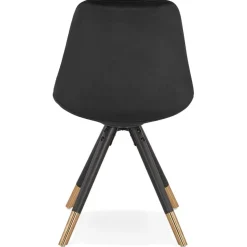 Chaise design 'HAMILTON' en velours noir et pieds en bois noir