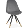 Chaise design 'HAMILTON' en velours gris et pieds en bois noir