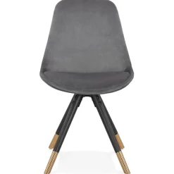 Chaise design 'HAMILTON' en velours gris et pieds en bois noir