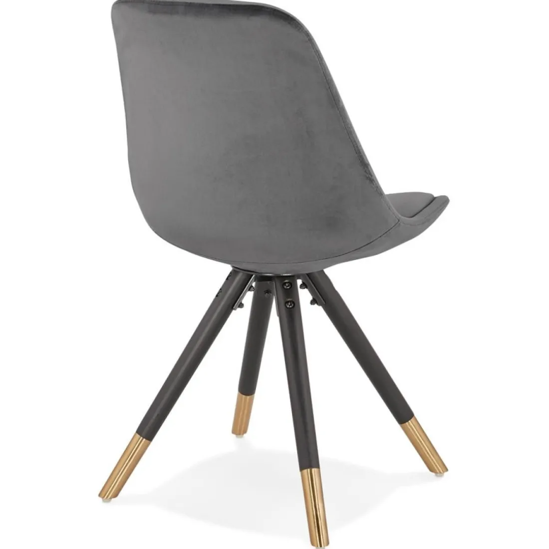 Chaise design 'HAMILTON' en velours gris et pieds en bois noir