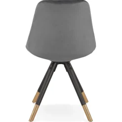 Chaise design 'HAMILTON' en velours gris et pieds en bois noir