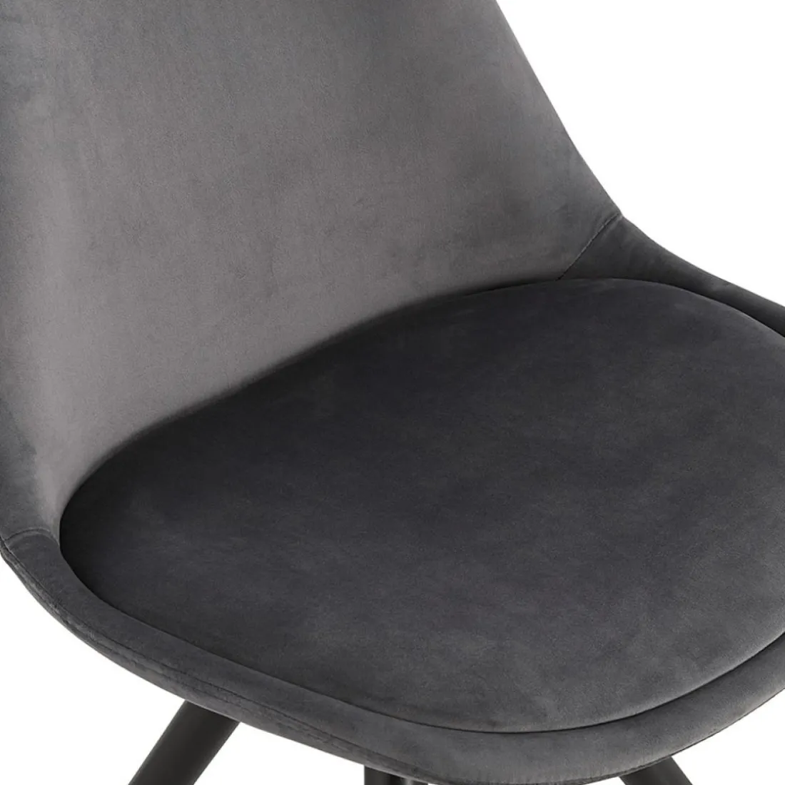 Chaise design 'HAMILTON' en velours gris et pieds en bois noir