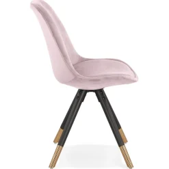 Chaise design 'HAMILTON' en velours rose et pieds en bois noir