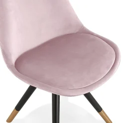 Chaise design 'HAMILTON' en velours rose et pieds en bois noir