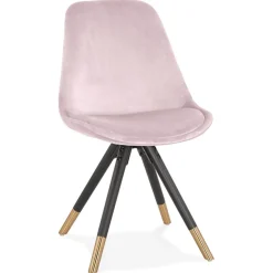 Chaise design 'HAMILTON' en velours rose et pieds en bois noir