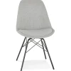 Chaise design 'INDIA' en tissu gris et pieds en métal noir