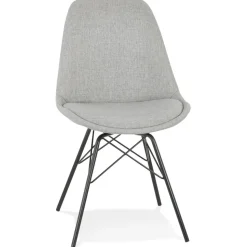 Chaise design 'INDIA' en tissu gris et pieds en métal noir