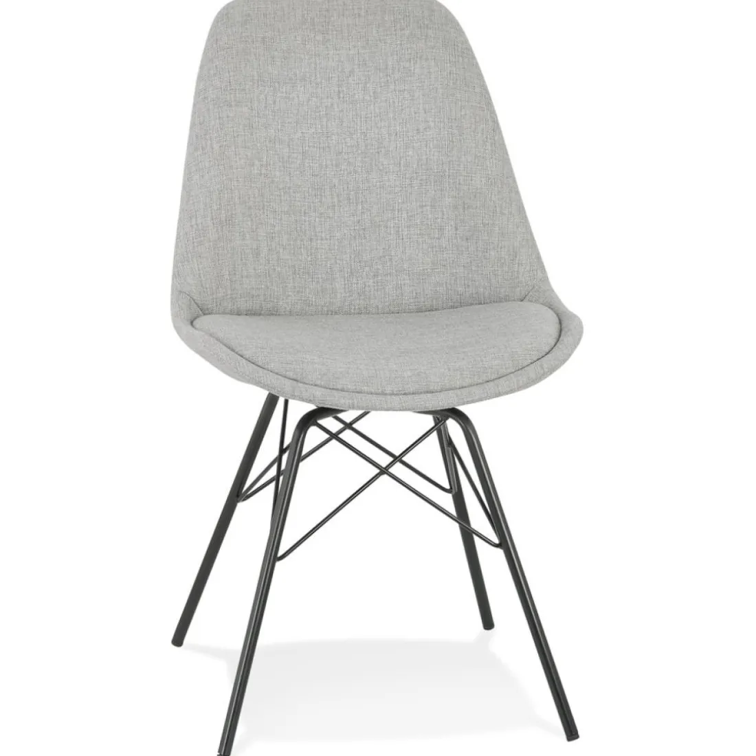 Chaise design 'INDIA' en tissu gris et pieds en métal noir