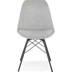 Chaise design 'INDIA' en tissu gris et pieds en métal noir