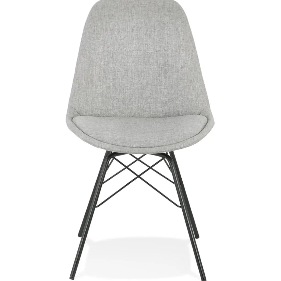 Chaise design 'INDIA' en tissu gris et pieds en métal noir