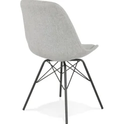 Chaise design 'INDIA' en tissu gris et pieds en métal noir