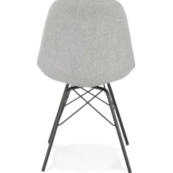 Chaise design 'INDIA' en tissu gris et pieds en métal noir