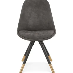 Chaise design 'MAGGY' en microfibre grise et pieds en bois noir