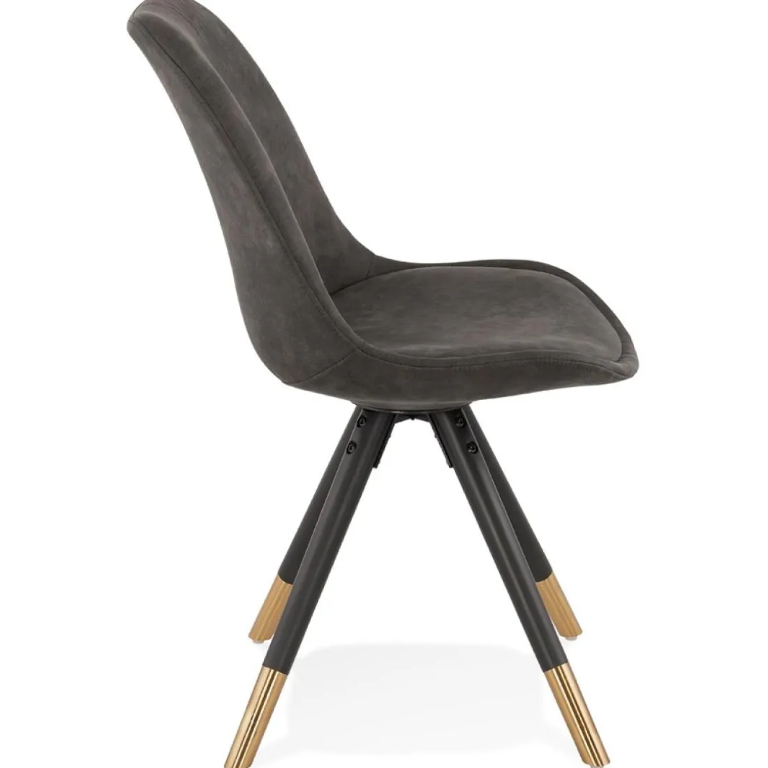 Chaise design 'MAGGY' en microfibre grise et pieds en bois noir