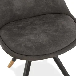 Chaise design 'MAGGY' en microfibre grise et pieds en bois noir