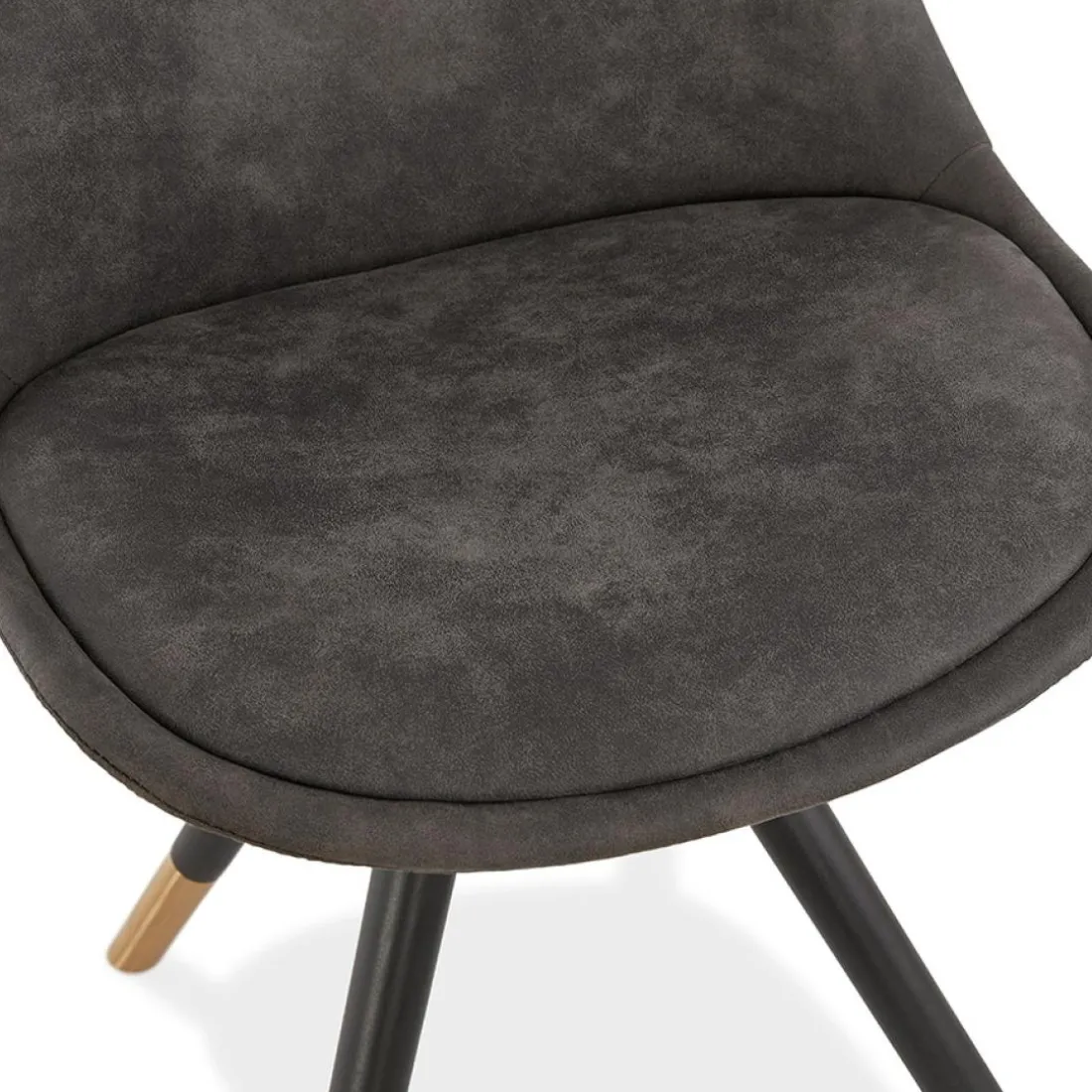 Chaise design 'MAGGY' en microfibre grise et pieds en bois noir