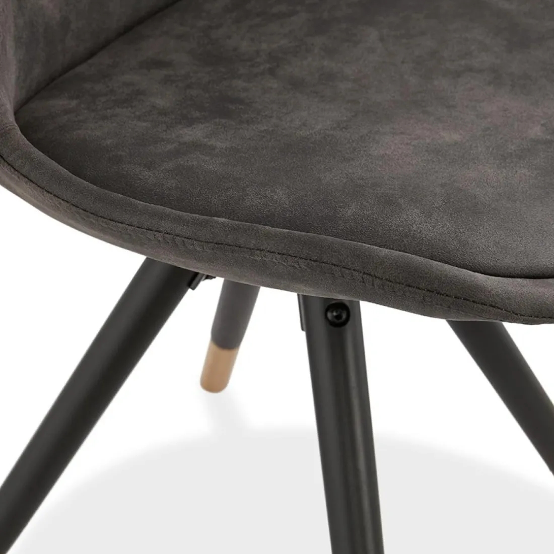 Chaise design 'MAGGY' en microfibre grise et pieds en bois noir