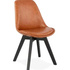 Chaise design 'NIAGARA' brune avec pieds en bois noir