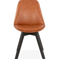 Chaise design 'NIAGARA' brune avec pieds en bois noir
