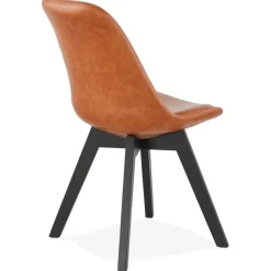Chaise design 'NIAGARA' brune avec pieds en bois noir