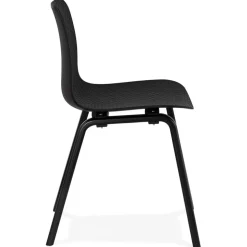 Chaise design 'PACIFIK' noire avec pieds en bois noir